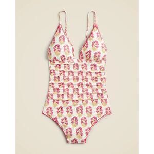 NWT J.Crew Ruched Plunge One Piece Swimsuit Berry Block Size 22